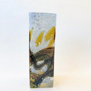 Vintage Handmade Artisan Abstract details Square Glass Vase